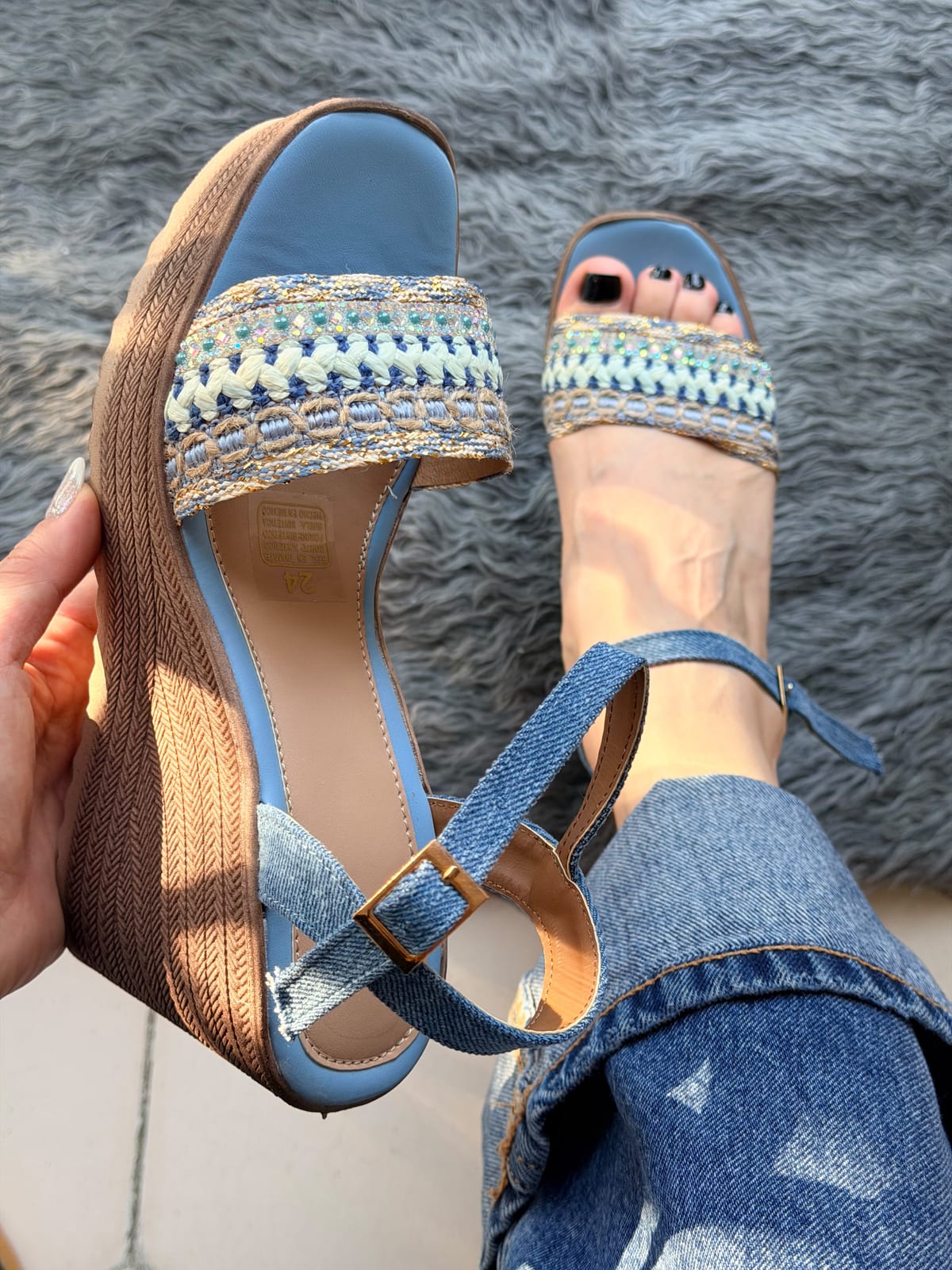 Plataforma con tira y broche - Azul