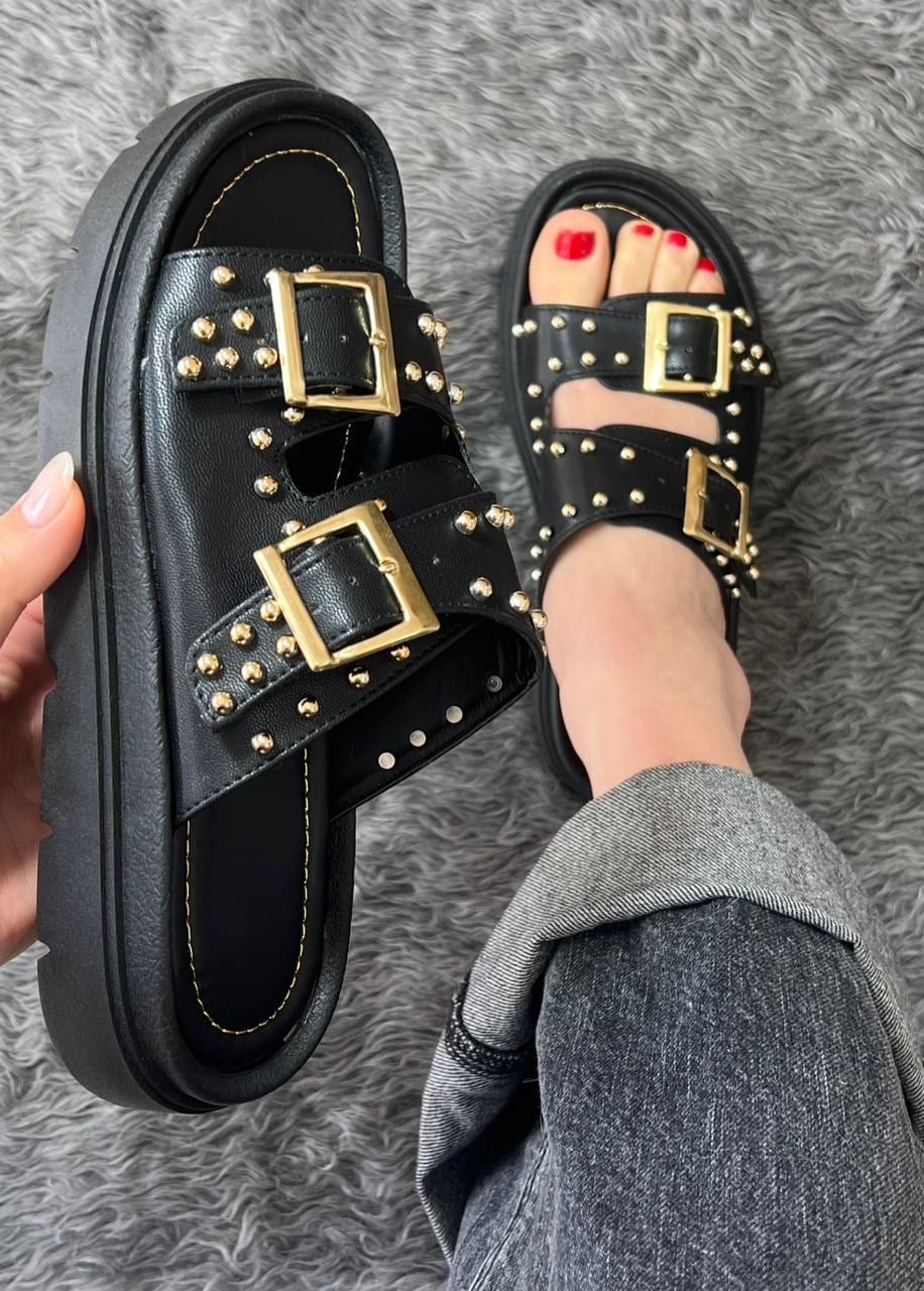 Huarache con chinela estoperoles - Negro