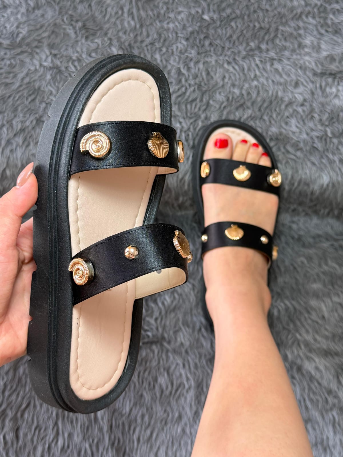 Huarache con 2 chinela concha - Negro