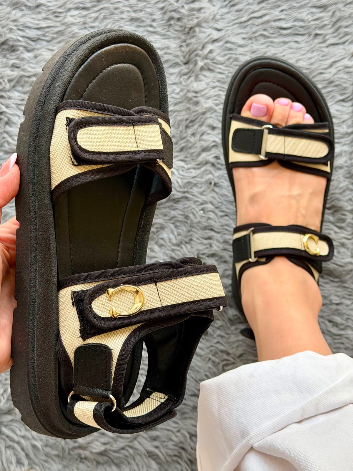 Huarache 2 tiras broche - Beige